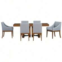 TOPMAX Rustic 7-Piece Extendable Dining Table Set, 76.4-Inch With 18-Inch Removable Leaf, 2 Arm Chairs And 4 Armless Chairs, Brown Rubberwood And Acacia Construction, Elegant Design, Perfect For Holiday Gatherings And Christmas Decor,UrbanLuxe9