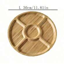 1 pieza Bandeja de estilo país de madera de acacia - Cesta de almacenamiento de madera redonda, adecuada para bocadillos, frutas y postres | Organizador de cocina y accesorio de decoración para el comedor - Color caoba - Ver 5