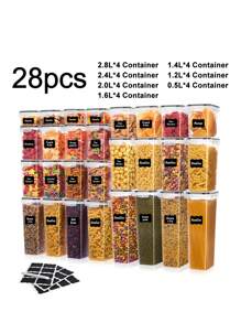 4/12/21/28pcs Food Storage Container With Lid, Transparent Food Can, Moisture-Proof Sealed Fresh-Keeping Box, Suitable For Grains, Rice, Pasta, Tea, Nuts And Coffee Beans, Plastic Food Storage Can, Household Kitchen Supplies - Black and White - View 9