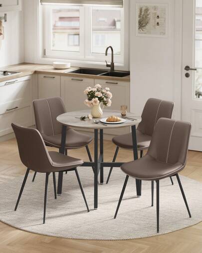 VASAGLE Table à Manger, Table de Cuisine Ronde, pour Salon, Bureau, 80 x 75 cm (Diamètre x H), Style Industriel, Grège Chiné et Noir d'encre