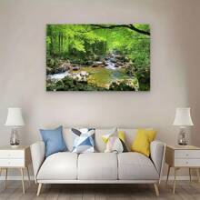 Canvas Print Wall Art River Through The Green Forest Nature Wilderness Photography Modern Art Rustic Scenic Colorful Multicolor For Living Room, Bedroom