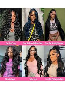 180%密度13x4蕾丝前假发，真人发丝，无需胶水，专为女性设计，预先拔毛漂白发结，巴西原生发，自然发际线，自然色 - 黑色 - 查看 9