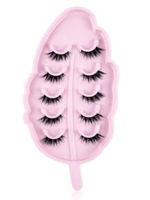 5 Pairs CC Curl Manga Half Lashes Clear Band Eyelashes Cat Eye False Eyelashes Short Soft 3d Faux Mink Eyelashes Soft Natural Makeup,Pink Leaf Tray, Suitable For Travel Carrying, Christmas Gift For Women - 眼尾拉長款 - 查看 8
