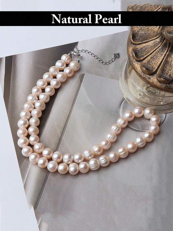 1 String 8-9mm Potato Pink Natural Freshwater Pearl Growth Veins High Luster And S925 Clasp 40cm+5cm Elegant Necklace For Women Daily Life Or Party