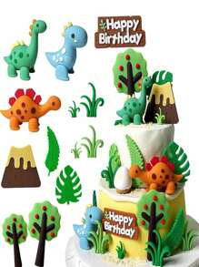 7/16 Dinosaur Cake Decoration Cartoon Dinosaur Themed Cake Decoration Set 3D Dinosaur Model Birthday Cake Decoration Wildlife Party