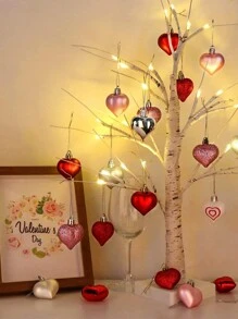 9pcs Electroplated Glitter Heart Shape Ornament Set, Multipurpose Hanging Decor For Valentine's Day, Wedding, Mother's Day Events