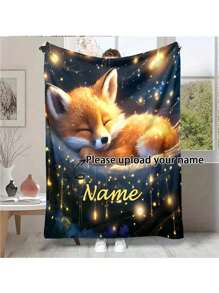 Manta de flanela com estampa de raposa (1 peça), personalizada com foto e texto. Ideal para decorar sofá, sala de estar, quarto ou qualquer ambiente. Extra grossa e macia, perfeita para todas as estações do ano. Ideal para presentear amigos e familiares com uma imagem especial.