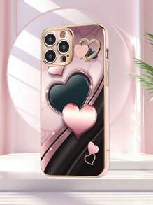 1 set de Funda de teléfono a prueba de golpes con patrón de corazón chapado en TPU rosa y 1 set de funda de teléfono a juego con corazón de rhinestones chapada en rosa, compatible con teléfonos Android, OPPO