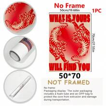 1 Stück, Leinwand Hängeposter, Massivholz 40*50cm gerahmte Malerei, Tiger Poster, 70er Poster, Bestätigungsposter, ästhetische Kunst, rote Wandkunst, Mode Kunstdruck, Retro Poster, Kunst, Vintage Poster, Wohnzimmer Dekoration Hänggemälde