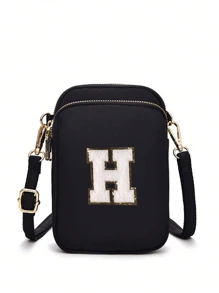 A Crossbody Bag That Can Be Customized With Your Own Name, Lucky Number, Letter, And Text, With 26 Letter Patches For Diy, A Bag That Is Classic And Versatile, With A Three-Layer Zipper Design That Can Hold Mobile Phones, Coins, Etc., Pc Casual Fashion Crossbody Walking Bag With Mobile Phone Cloth Bag Vertical Coin Purse Suitable For Girls, Travel, Back To School, Gifts Back To School Winter Gift Ideas Boy Girl Valentine's Day - Black Three-layer Gold Zipper + 5.5 White Letters - View 22
