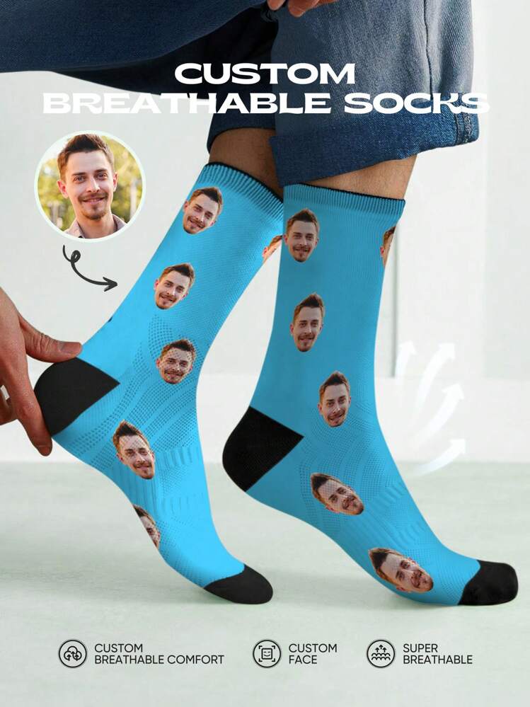 1 Pair Custom Face Socks, Custom Photo Sock, Custom Printed Socks, Personalized Funny Face Socks, Custom Picture Socks, Put Any Face On The Socks, Anniversary Gift, Valentine Gift, Birthday Gift, Wedding Gift,Colorful,Cute,Adorable,Contracted,Funny,Custom,Unique,Customized,Personalized,Ideal Gifts For Him,Ideal Gifts For Her,Boyfriend,Girlfriend,Family,Friends,Her, Fall,Chic Autumn,Christmas Home Atmosphere - Multicolor - View 5