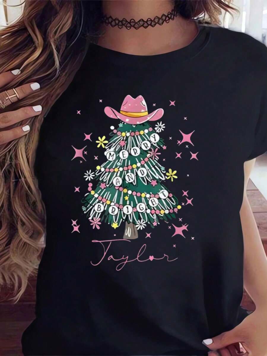 Women's Casual 2024 Family Christmas Pattern Tops Casual Round Necks Suitable For Outdoor Activities And Casual Wear