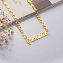 Collier personnalisé avec chaîne gourmette plaqué or 18 carats. Collier avec nom personnalisé en acier inoxydable. Cadeau de couple