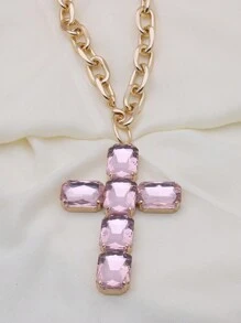 Retro Oversized Pearl Necklace With Big Glass Cross Pendant, Fashion Jewelry For Women, Christmas Gift