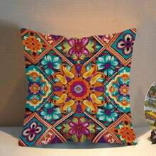 MEMNUN 1 pieza Funda de cojín con estilo boho chic de flores mandalas - Efecto patchwork de poliéster en tonos vibrantes de rosa y naranja, diseño de estilo vintage abstracto, funda de cojín decorativa para sala de estar, dormitorio - 45 * 45 cm/17.7"X17" Sin relleno, fundas de cojín para sofá, decoración de festivales, regalos de Rama, cumpleaños, graduación, decoración escolar, sorpresas en dormitorios - Multicolor - Ver 14