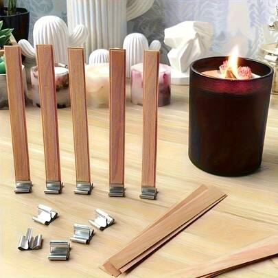 10pcs Wood Wick, Aromatherapy Candle Accessories With Bases