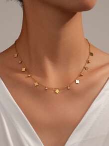 TONSI 1pc 18K Gold Plated Stainless Steel Delicate Four-Leaf Necklace, Simple & Fashionable, Suitable For Daily Wear, Gift For Bridesmaids, Mothers, Daughters, Friends - Waterproof/stainless Steel/18k Gold Plated - View 1