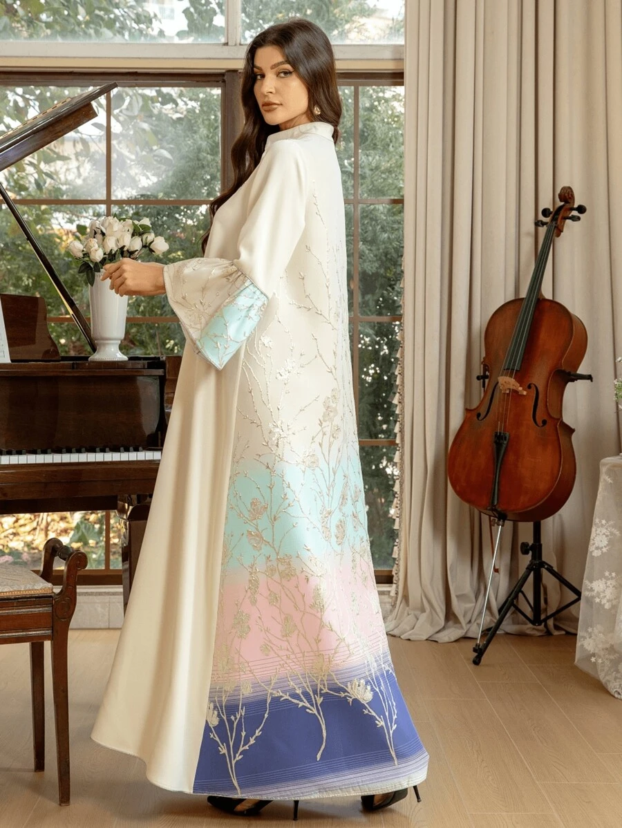 Robe dégradé jacquard style bouton mode Jalabiya arabe Dubai pour femmes