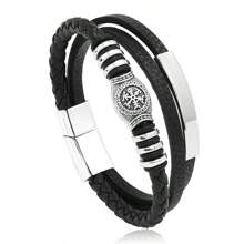 Fashionable PU Leather Bracelet, Vintage Decor - Casual Buckle Design, Suitable For Daily Wear - Black - View 10