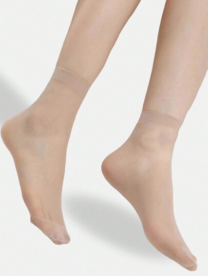 10 pares de calcetines tobilleros finos y transparentes de nailon para mujeres, de diseño casual en colores negro y tono piel, ideales para primavera y verano