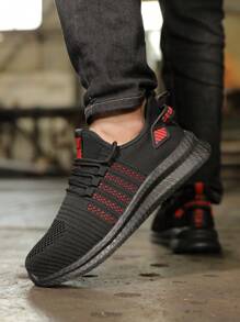 Unisex Safety Shoes With Steel Toe, Anti-Smashing, Anti-Puncture, Suitable For Work, Construction, Outdoor, Breathable Knit Lace-Up Labor Protection Shoes, Comfortable For Summer