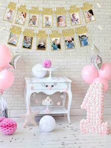 Pancarta para foto de 1er cumpleaños de bebé desde recién nacido hasta 12 meses, decoraciones para primer cumpleaños de niña con guirnalda de hitos mensuales | Pancarta para foto de primer cumpleaños con marco precosido