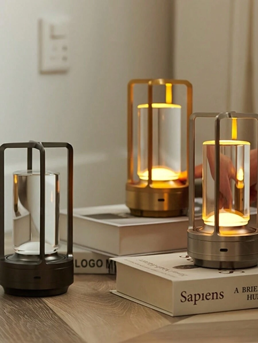 便携式水晶灯笼灯，无绳水晶台灯，可充电电池供电便携式 LED 台灯，3 色调光触摸，适用于卧室酒吧餐厅餐厅咖啡店户外露营，桌面装饰灯 - 多色 - 查看 1