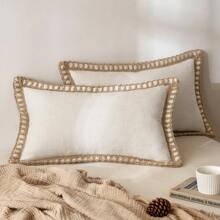 1 Peça (Sem Almofada Interna) Capa de Almofada Decorativa com Borda de Corda de Linho Sintético para Sala de Estar, Quarto, Sala de Jantar, Pátio, Casamentos, Decoração Doméstica, Todas as Estações