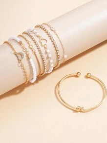 Set de joyería de 13/11/8 piezas, elegantes brazaletes dorados imitación de perla y pulsera abierta en forma de corazón, para uso diario y fiestas, accesorio multicapa, estilo vintage y elegante