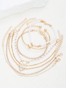 Set de joyería de 13/11/8 piezas, elegantes brazaletes dorados imitación de perla y pulsera abierta en forma de corazón, para uso diario y fiestas, accesorio multicapa, estilo vintage y elegante