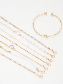 Set de joyería de 13/11/8 piezas, elegantes brazaletes dorados imitación de perla y pulsera abierta en forma de corazón, para uso diario y fiestas, accesorio multicapa, estilo vintage y elegante
