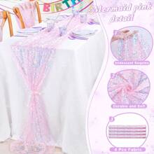 1 pièce Chemin de table pailleté et scintillant thème sirène, convient pour fête d'anniversaire, dîner, décoration de fête de princesse sirène pour hommes et femmes