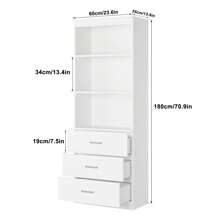 71" Tall Bookcases With 3 Large Drawers, 3 Tier Wooden Storage Bookshelf For Living Room Home Office, White - trắng - Xem 2