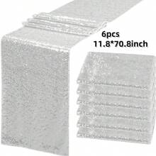 6pcs Silver Sequin Table Runner 11.8" X 108.2" Silver Metallic Glitter Table Runner For Baptism, Wedding, Christmas, Birthday Party, Banquet, Valentine's Day, Holiday Party Decoration (Multiple Colors Available) - Multicolor - View 13
