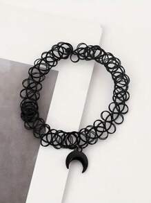 1pc Adjustable Moon Pendant Necklace, Gothic Style Hollow Design, Vintage Women Necklace Suitable For Daily Wear And Festivals (Elastic)