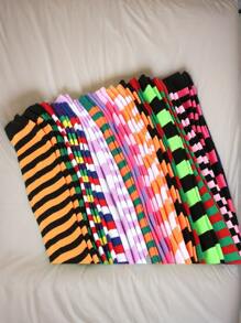 1 件装女式绿色和白色条纹过膝袜，保暖长筒袜，适合瑜伽、健身