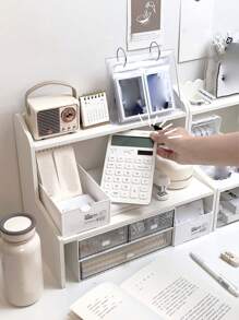 1 件双层桌面整理架，多功能展示架，适用于书桌、宿舍、办公室、化妆品、文具、盆栽植物、护肤品（不含贴纸）