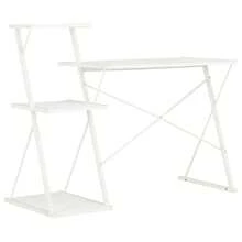White Desk With Shelf 116 Cm Wide Modern Minimalist Design Storage Solution For Home Office Workspace And Study Area - White - View 3