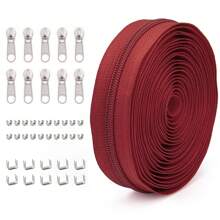 1 Set = 4.5M Zipper + 10 Zipper Pulls + 20 Top Stops + 10 Bottom Stops, #5 Nylon Zippers, 85 Color Options, Suitable For Garments, Bags, Home Textiles, Bedding