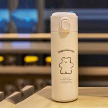 1pc 350/450ML/11.8/15.2oz Cute Bear Design Vacuum Insulated Water Bottle,Portable Tumbler Ideal For Students And Workers, Also A Creative Gift, Upright Stainless Steel Flask With Bounce Lid