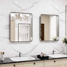 Espejo de baño de 60X36 pulgadas con marco de metal plateado cepillado, con forma rectangular redondeada, acabado en níquel cepillado, resistente a la oxidación y a los golpes, se puede colgar horizontal o verticalmente