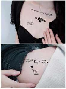 30 款创意精致的临时纹身贴纸，带有黑色蝴蝶花朵和文字设计，适用于手指、手腕和小身体部位