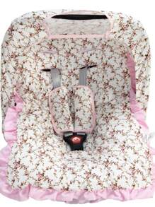 Baby Car Seat Cover Reducer Support Protective Hood Belt Protectors Printed Cotton Fabric 5-Piece Kit - 乾枯玫瑰色 - 查看 2