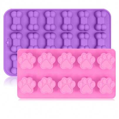 2 Pcs Or 1 Pc Paw Print Mold Puppy Dog Paw And Bone Silicone Molds Dog Treat Molds Silicone Baking Mold For Puppy Treats Ice Cream Cubes Tray Biscuits Chocolate Candy Jelly Dog Snack Muffin Pan