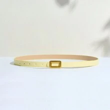 Luxury Fashion High-End Gold-Color Zinc Alloy Buckle With Solid Color PU Leather Small Belt, Casual Cute Elegant Sexy Business Party Versatile Decoration For All Season Outfit Summer, School Fall, Autumn, Halloween