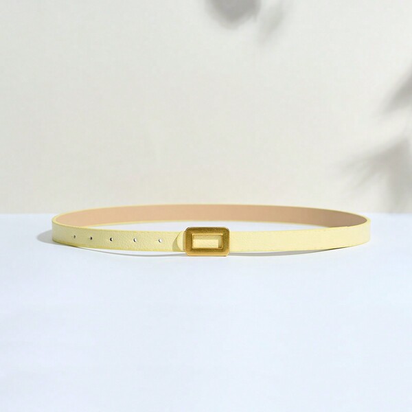 Luxury Fashion High-End Gold-Color Zinc Alloy Buckle With Solid Color PU Leather Small Belt, Casual Cute Elegant Sexy Business Party Versatile Decoration For All Season Outfit Summer, School
