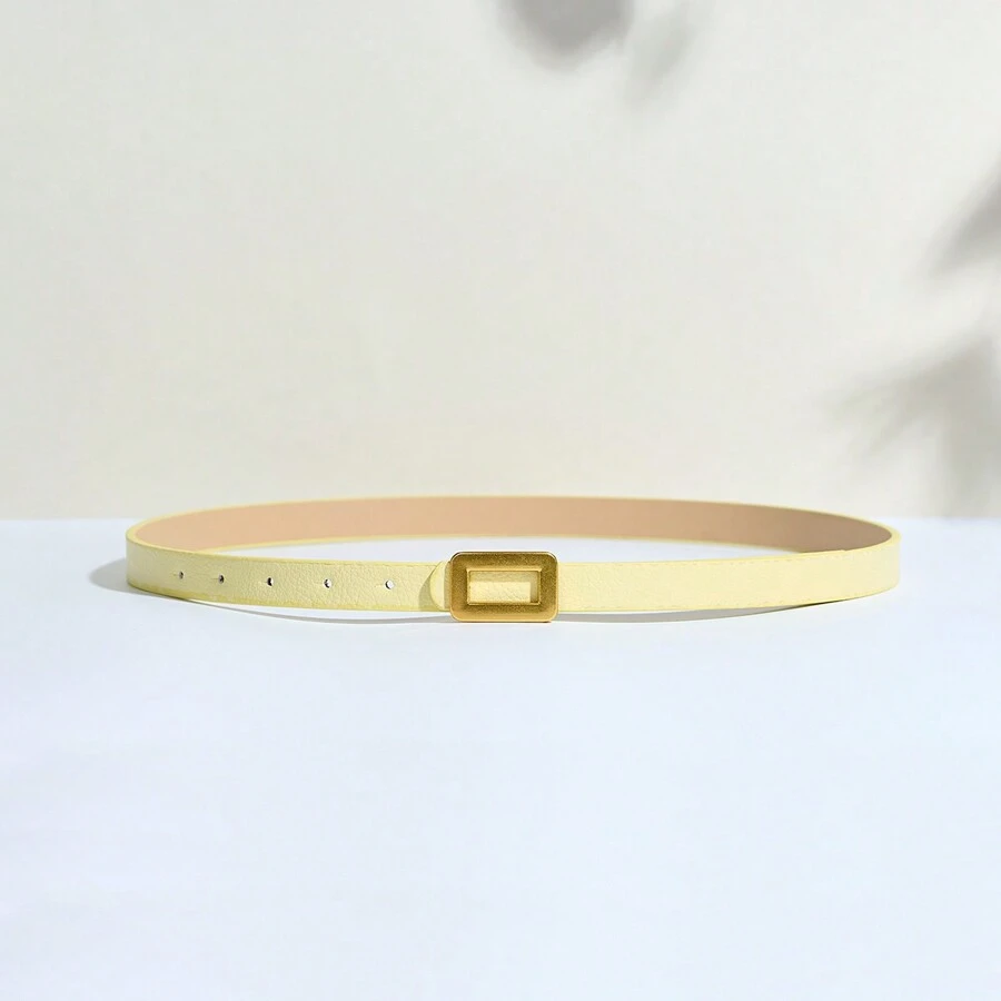 Luxury Fashion High-End Gold-Color Zinc Alloy Buckle With Solid Color PU Leather Small Belt, Casual Cute Elegant Sexy Business Party Versatile Decoration For All Season Outfit Summer, School Fall, Autumn, Halloween