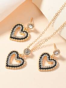 1 套时尚女士首饰：1 对耳环 + 1 条心形水晶设计的项链，适合休闲、派对和约会佩戴 - 金色 - 查看 6