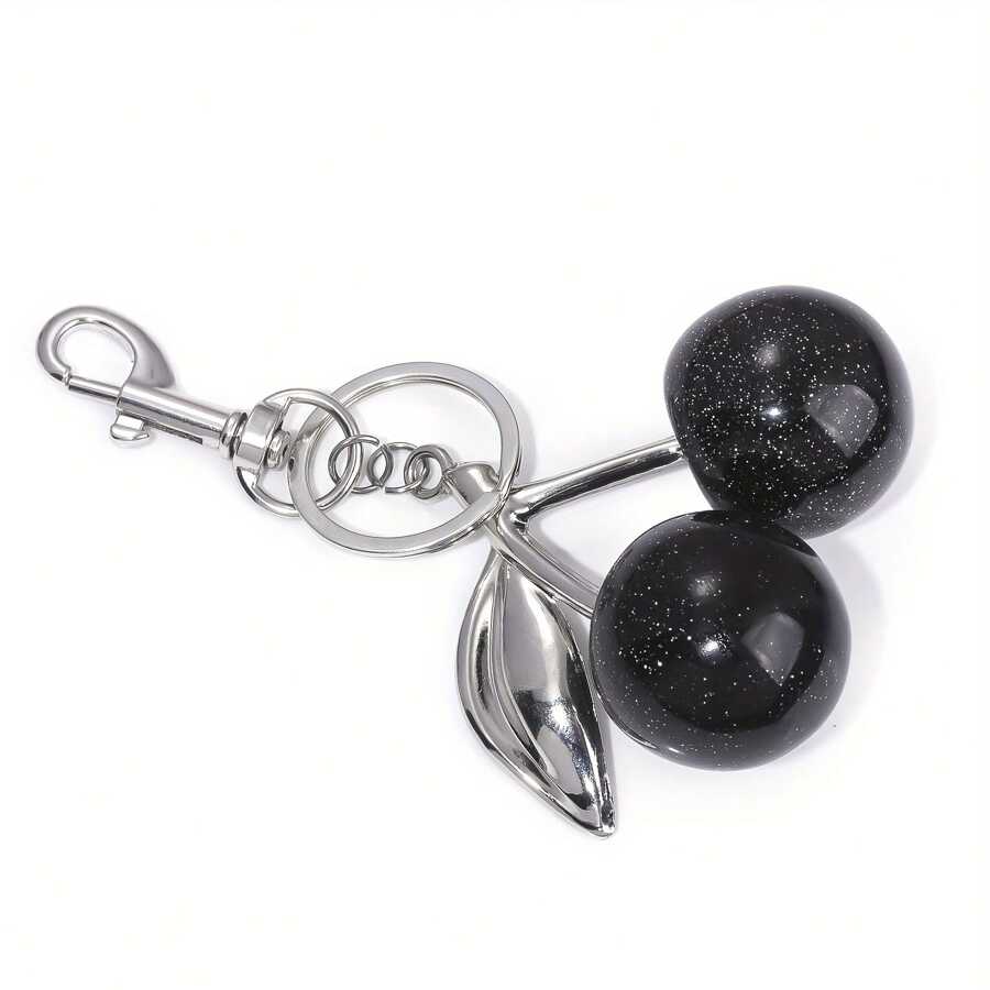 1 件别致樱桃钥匙扣，配闪亮树脂吊坠 - 合金，可定制 C 型挂钩扣，适用于女士钱包和包包，是送给家人、朋友和情侣的理想情人节礼物 - 黑色 - 查看 1