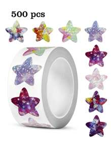 500pcs/Roll Dreamy Purple Pentagram Stickers, Colorful Shiny Round Corner Star Sticker For Rewards, Decorations, Party Gifts, Envelope Sealing, Packaging,School Supplies,Back To School - Multicolor - View 1